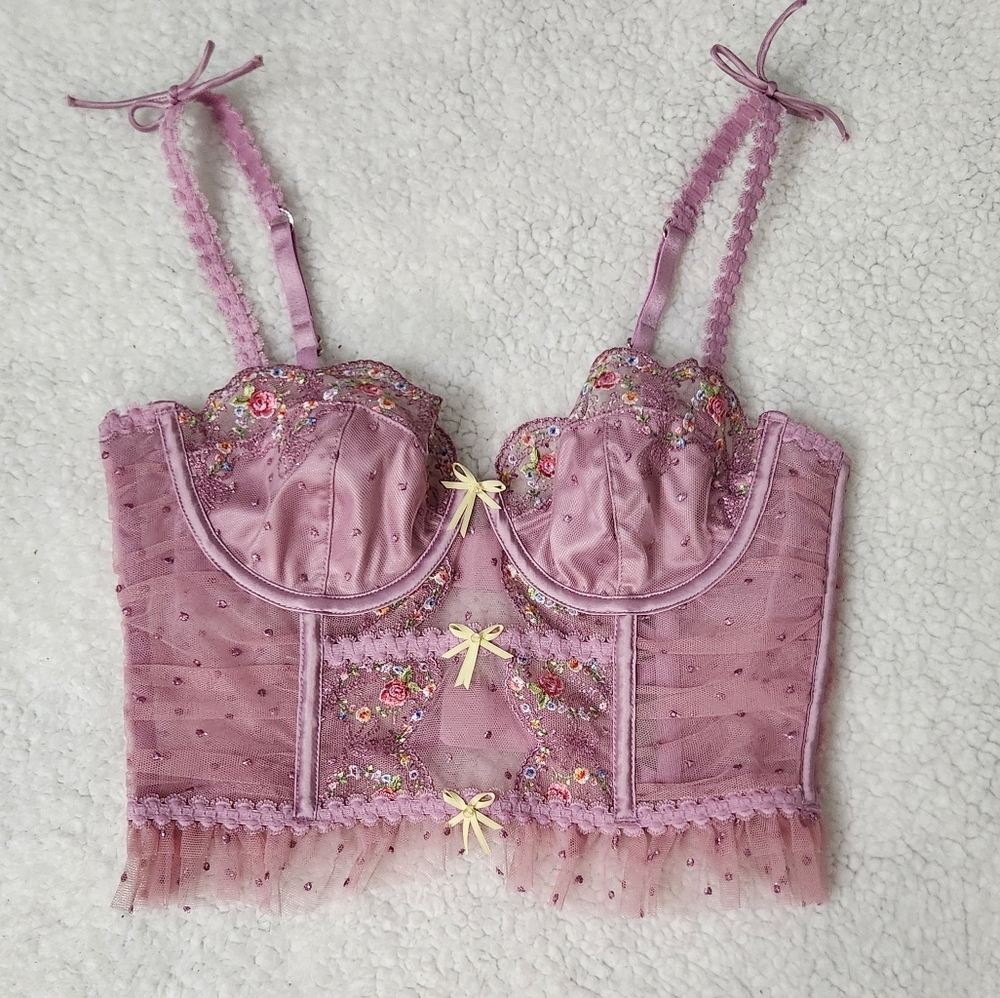 New!For Love And Lemons Daphne Embroidered‎ Bustier Pale Pink - Picture 7 of 14